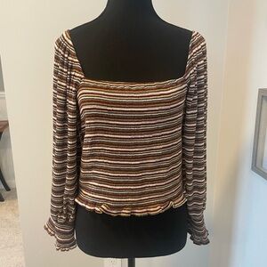 Anthropologie Striped Long Sleeve Hippie Top With Ruffled Edges EUC